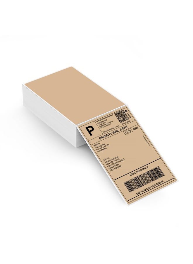 MUNBYN Brown 4"x6" Direct Thermal Shipping Labels, Commercial Grade Permanent Adhesive Fanfold Mailing Postage Label Paper for Thermal Printers and Packages, 220 Sheets per Stack - Image 1