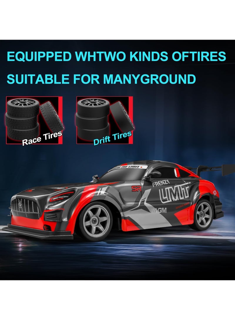 Taizz Ventures 1:16 RC Drift Car – 25KM/H 4WD High Speed Remote Control Car with LED Lights, 2 Rechargeable Batteries, Extra Tires – Drift Racing RC Car for Kids & Adults - Image 3