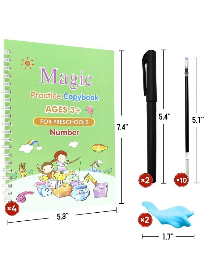 ECLET Magic Book for Kids, Sank Magic Practice Copybook, (4 Book+10 Refill+1 Pen+1 Grip) Number Tracing Book for Pre-Schoolers with Pen, Magic Calligraphy Copybook Set Writing Tool for Kids - Image 2