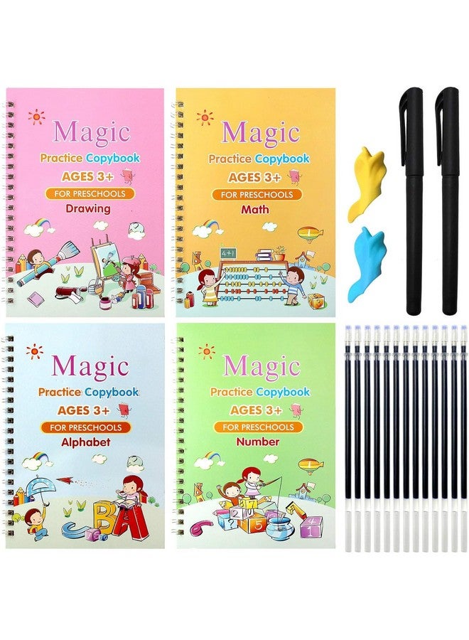 ECLET Magic Book for Kids, Sank Magic Practice Copybook, (4 Book+10 Refill+1 Pen+1 Grip) Number Tracing Book for Pre-Schoolers with Pen, Magic Calligraphy Copybook Set Writing Tool for Kids - Image 1