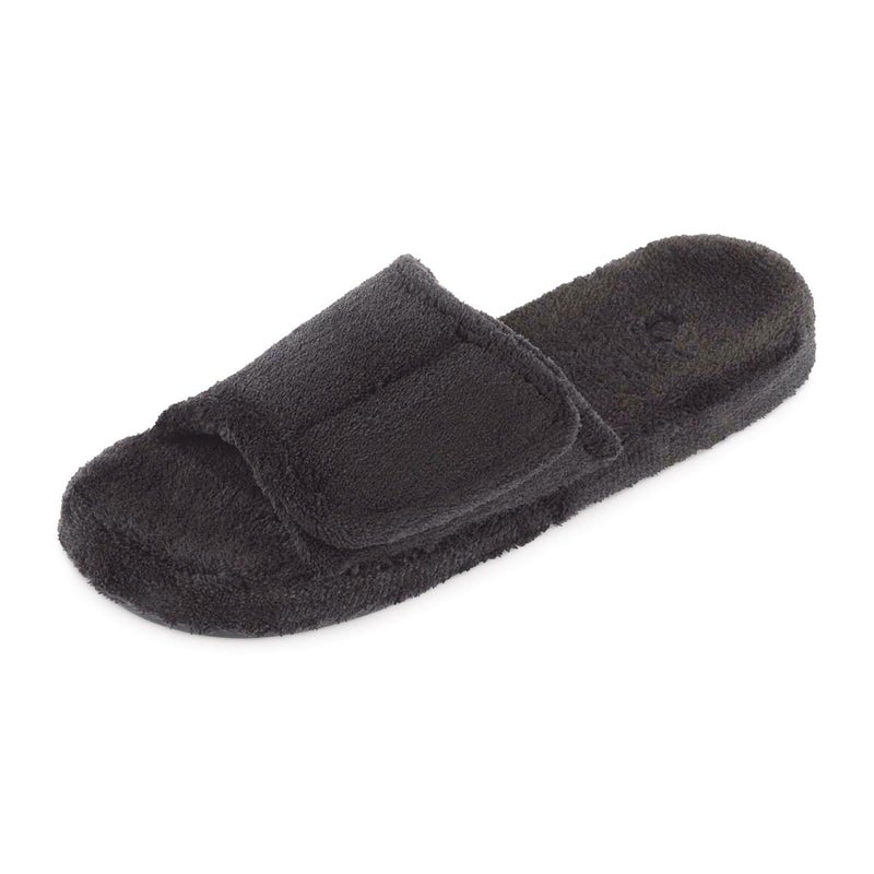 Acorn Mens Spa Slide Slippers with Adjustable Strap and Soft Terry Lining Black Large 105115 Regular US