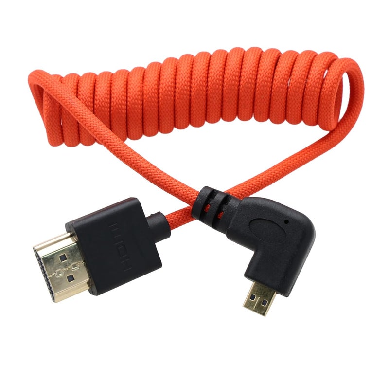 كابل بزاوية قائمة من Micro-HDMI إلى HDMI 4K60 8K ProRes RAW لـ ATOMOS Ninja V Ultra Monitor، Sony ZV-E1 A7C2 A6700، Canon R6II R5 R3، Lumix S5 S9 G100، Fujifilm X-T50، بربطانة حمراء ملفوف 30 سم - Image 2