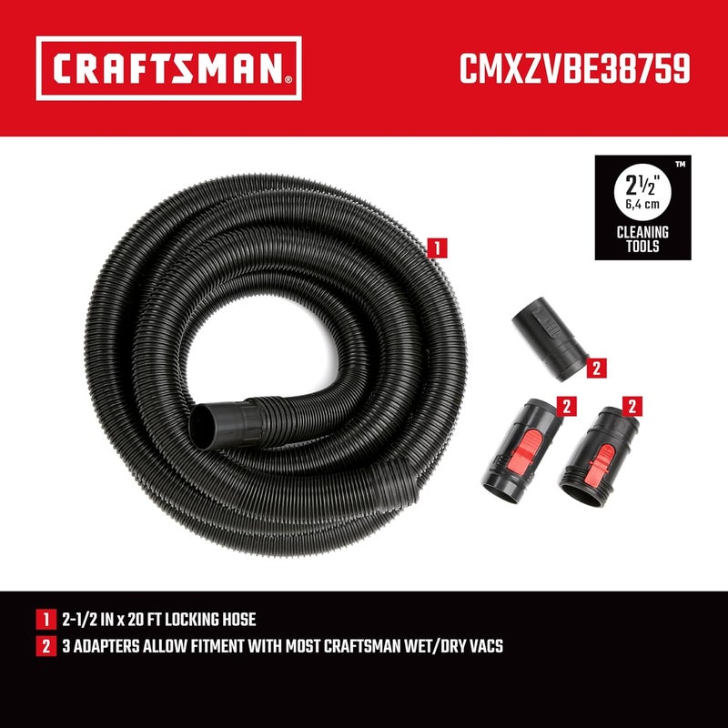 CRAFTSMAN CRAFTSMAN CMXZVBE38759 212 in x 20 ft POSILOCK Wet Dry Vac Hose Attachment Kit IndustrialGrade Shop Vacuum Replacement Hose Fits Most WetDry Vacuums with a 212 in Diameter - Image 3
