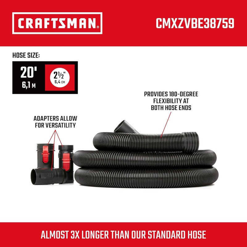 CRAFTSMAN CRAFTSMAN CMXZVBE38759 212 in x 20 ft POSILOCK Wet Dry Vac Hose Attachment Kit IndustrialGrade Shop Vacuum Replacement Hose Fits Most WetDry Vacuums with a 212 in Diameter - Image 2