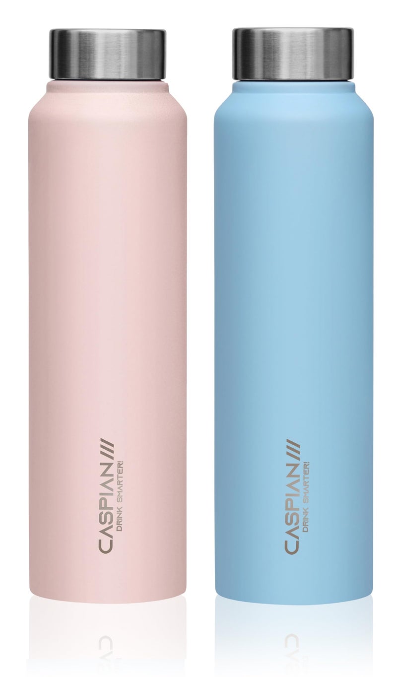 CASPIAN /// Astra Stainless Steel Water Bottle (Sky Blue & Light Pink, 1 Litre, Set of 2)| Leak Proof Thunder for Fridge Home Office Travel School Kids Boys Girls Adults Sports Gym Yoga - Image 1