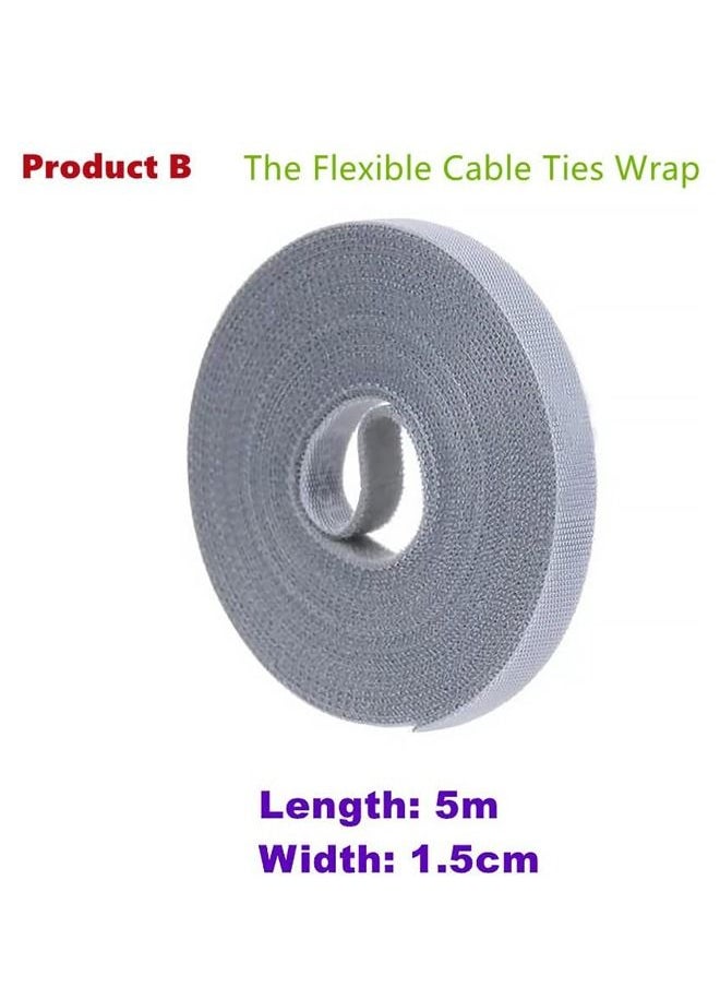 WooFree - 5 Meters Cable Fastening Tape and 8 Pieces Velcro Cable Organizer Clips Cable Management Package - Image 1