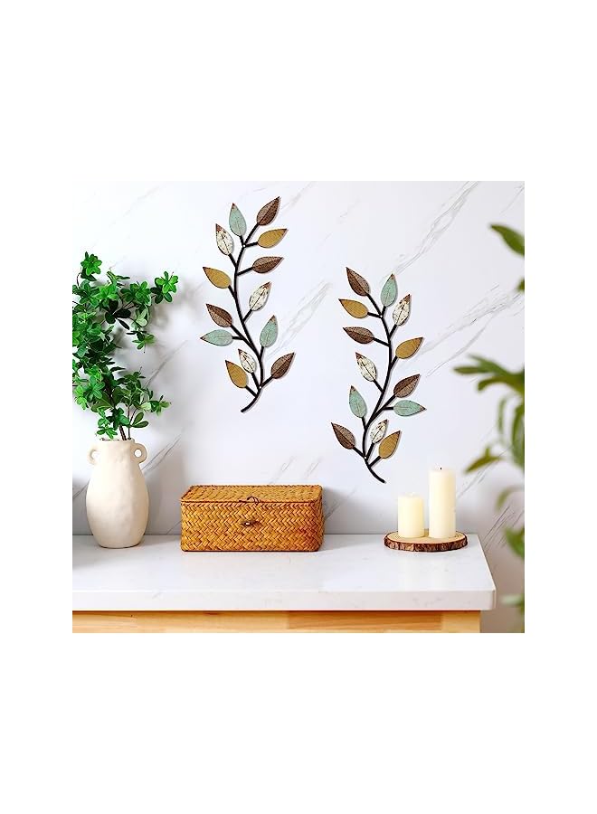The Bros 2 Pieces Metal Tree Leaf Wall Decor Vine Olive Branch Leaf Wall Art Wrought Iron Scroll Above The Bed, Living Room, Outdoor Decoration (Bright Colors) - Image 5