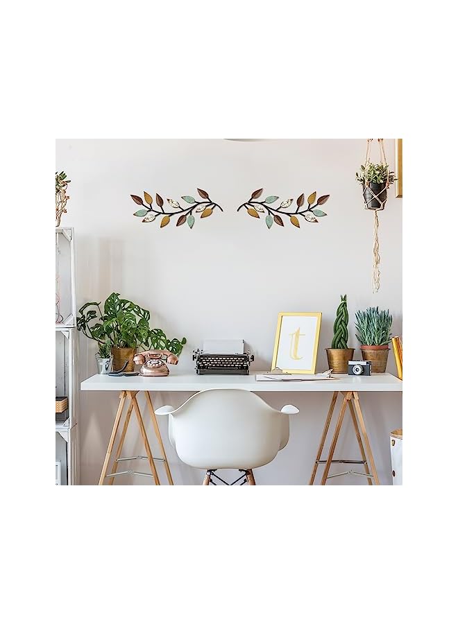 The Bros 2 Pieces Metal Tree Leaf Wall Decor Vine Olive Branch Leaf Wall Art Wrought Iron Scroll Above The Bed, Living Room, Outdoor Decoration (Bright Colors) - Image 3