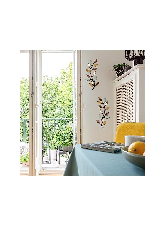 The Bros 2 Pieces Metal Tree Leaf Wall Decor Vine Olive Branch Leaf Wall Art Wrought Iron Scroll Above The Bed, Living Room, Outdoor Decoration (Bright Colors) - Image 4