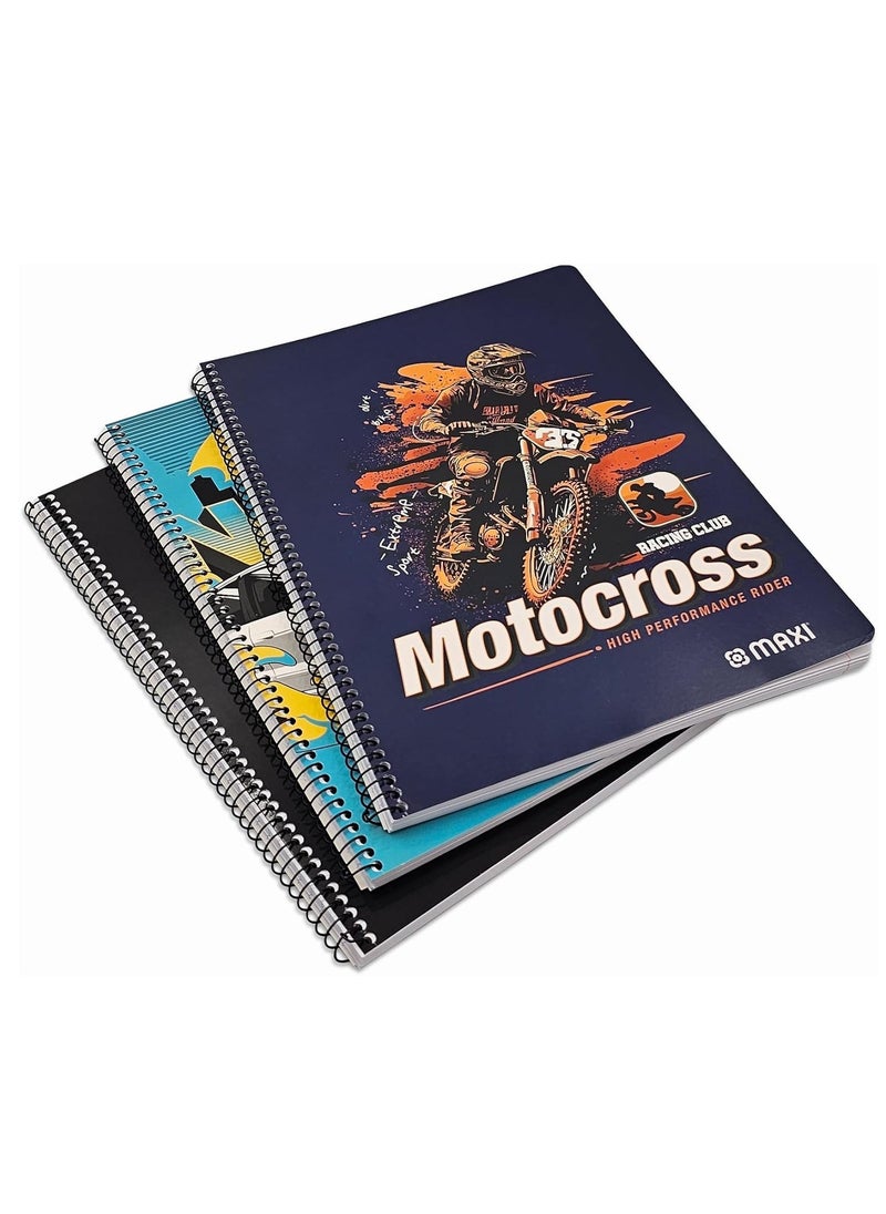 Maxi - 3-Piece A4 Size Spiral Notebook 100 Sheets Assorted Designs - Image 1
