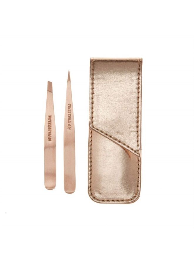 Tweezerman Rose Gold Petite Point and Slant Tweezer Set with Travel Case
