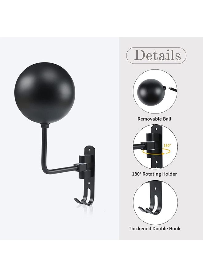 2-pcs Set Motorcycle Helmet Rack Organizer, Helmet Wall Mount Holder, 180° Rotation with 2 Hooks for Motorcycle Bike Racing Coats Suit Caps Baseballs Rugby Helmets Black - Image 2