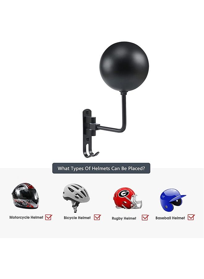 2-pcs Set Motorcycle Helmet Rack Organizer, Helmet Wall Mount Holder, 180° Rotation with 2 Hooks for Motorcycle Bike Racing Coats Suit Caps Baseballs Rugby Helmets Black - Image 3