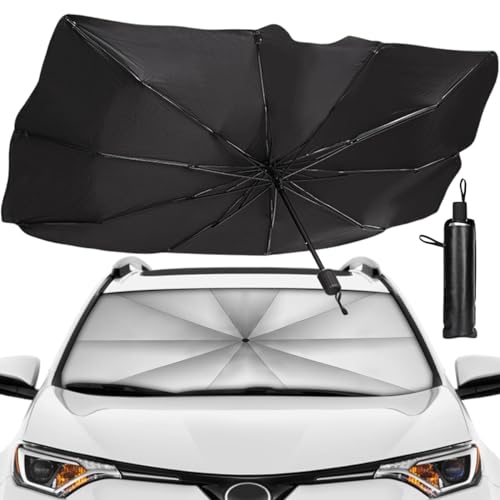 QIMIT Foldable Car Windshield Umbrella, Car Windshield Sun Shade Umbrella for Front Windows, UV Rays and Heat Sun Visor Protector Windshield Suitable for Various Car Models (Black) - Image 1