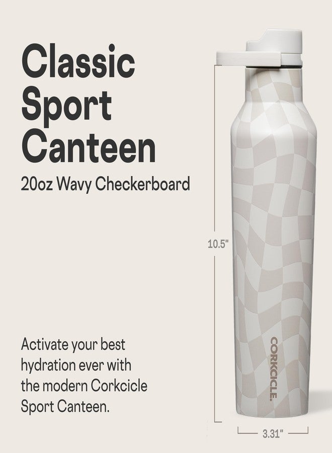 Corkcicle Classic Sport Canteen Insulated Water Bottle - Keeps Beverages Cold 25 Hours - Triple Insulated - Summer Drinkware Gift - Keeps Drinks Ice Cold - Leak-Proof Cap - 20 oz - Wavy Checkerboard - Image 2