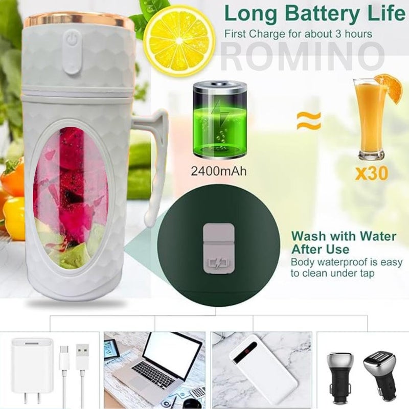 ROMINO Rechargeable USB Bottle Juicer Blender Digital Display Automatic Fruit Mixer Portable Smoothie Maker Powerful Electric Juices Grinder Machine Transparent 400ML Multicolor - Image 2
