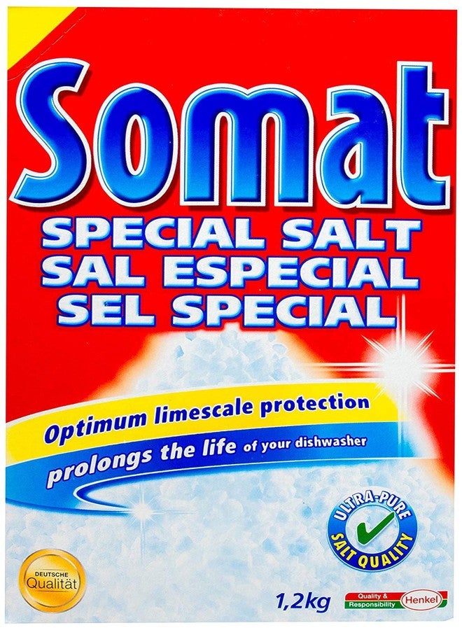 Somat ملح غسالة الصحون سومات - حبيبات خشنة، حماية من الجير، يلين الماء، يمنع البقع، يطيل عمر غسالة الصحون، 1.2 كجم (2.6 رطل)، عبوتين - Image 1