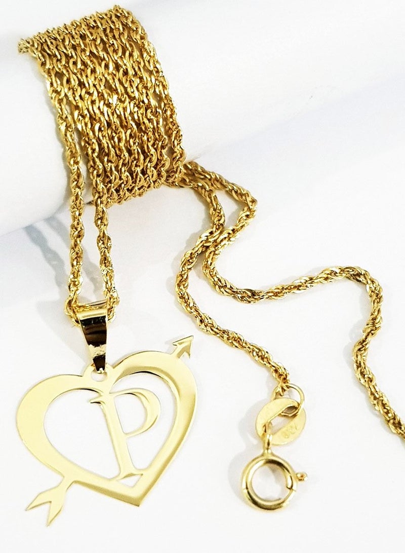 Hamsa.ae 18K Pure Gold Heart Letter P Design Necklace - Image 2