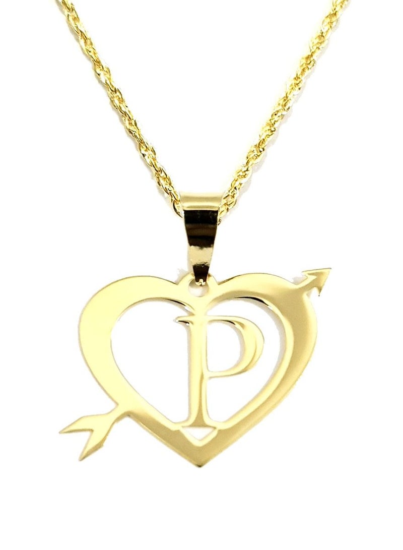 Hamsa.ae 18K Pure Gold Heart Letter P Design Necklace - Image 1