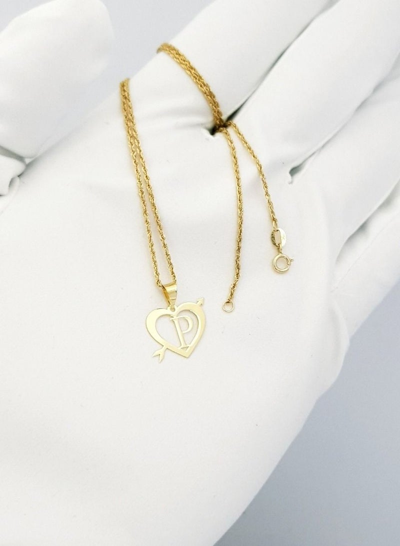 Hamsa.ae 18K Pure Gold Heart Letter P Design Necklace - Image 3