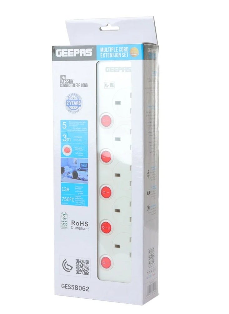 GEEPAS Geepas electrical extension, 3 meters, 5 outlets, white  - Image 3