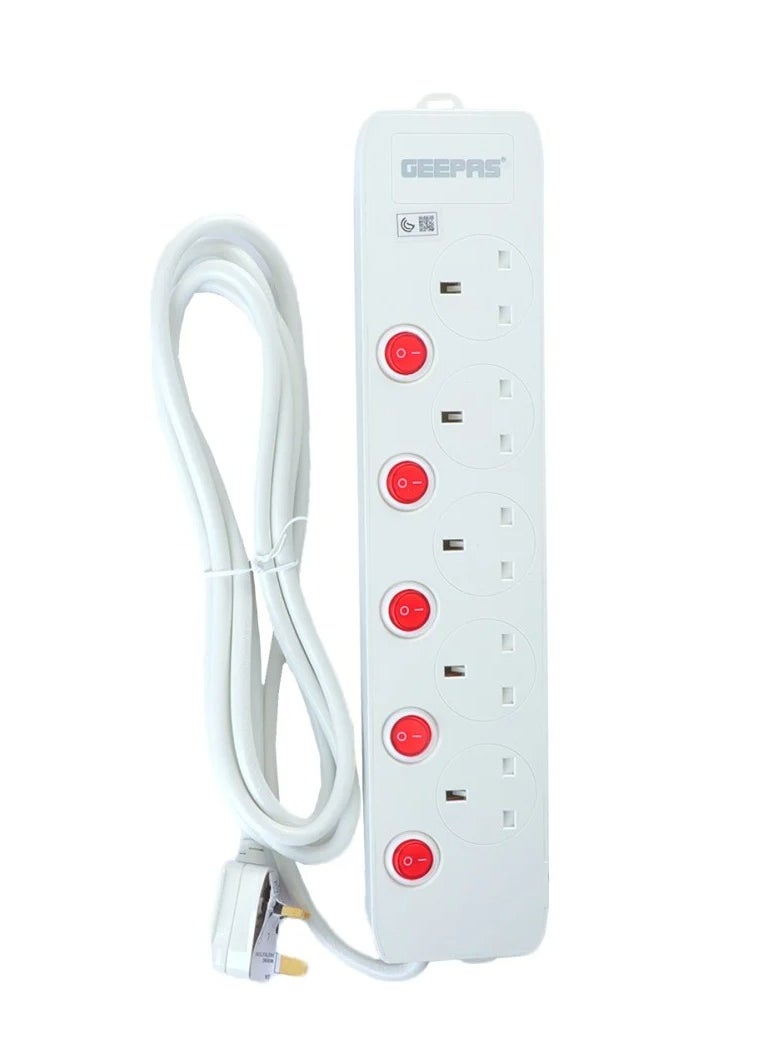GEEPAS Geepas electrical extension, 3 meters, 5 outlets, white  - Image 1