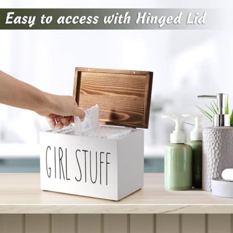 Wooden Tampon Storage Box, Tampon Holder for Bathroom with Lid, Versatile Tampon Storage Pad Organizer, Bathroom Countertop Storage Box with Movable Partition - Image 5