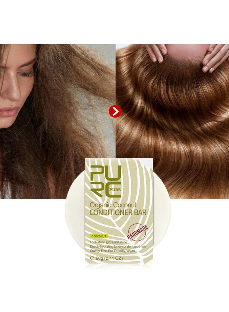 PURC 60g Organic Coconut Conditioner Bar Deeply Moisturizing Hydrating Conditioner Bar for Dry and Damaged Hair Natural Plant Extracts Ingredients Conditioner Bar for Nourishing and Shine - Image 2