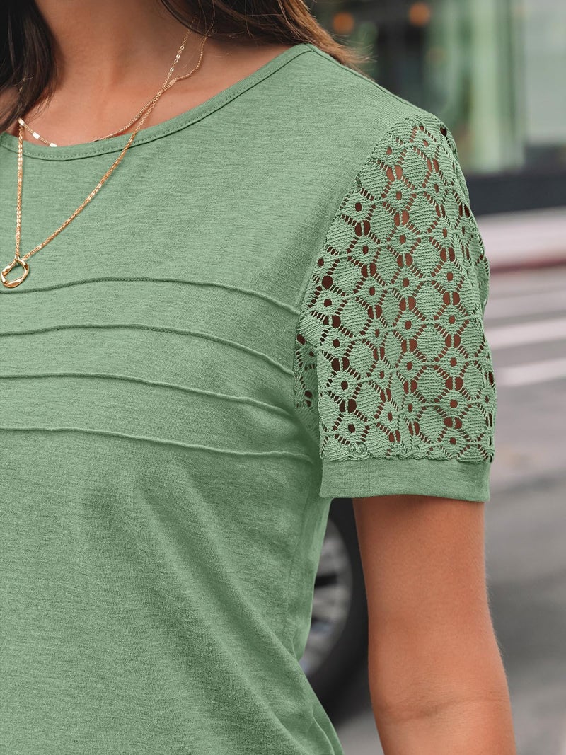 AUTOMET Short Sleeve Shirts for Women Summer Tops 2026 Spring Fashion Dressy Casual Outfits Lace Trendy Top Cute Work T Shirt Business Vacation Clothes Blouses Light Green M - Image 5