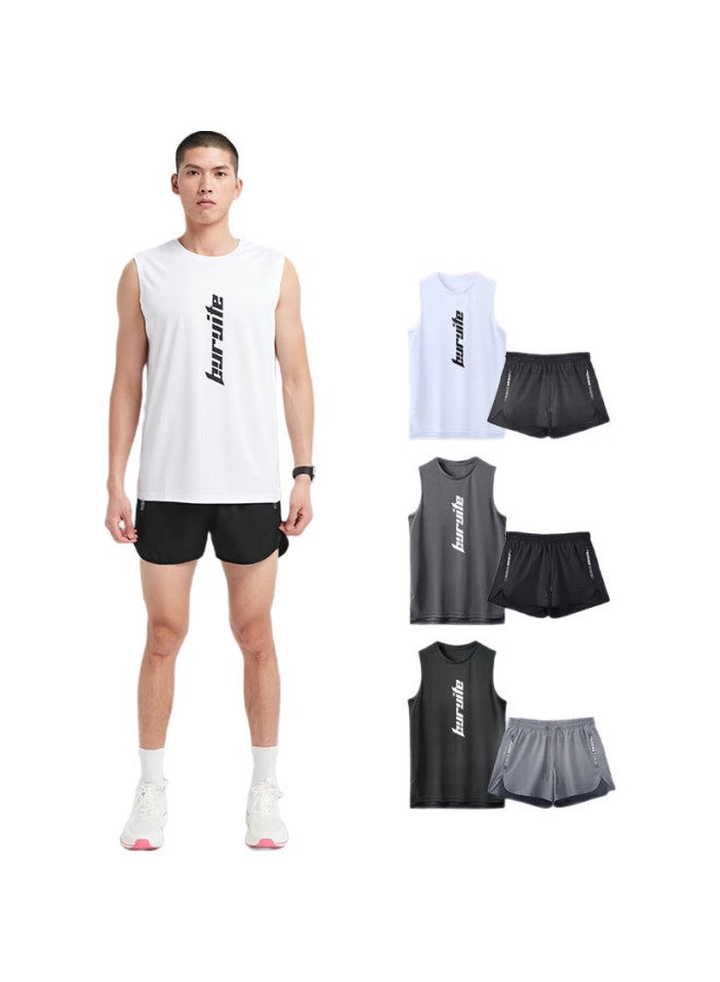 BURUITE Ice Silk Sports Set For Men, Summer Vest, Marathon Inner Lining Shorts, Quick-Dry Track And Field Running Clothing, Fitness Equipment - Image 1