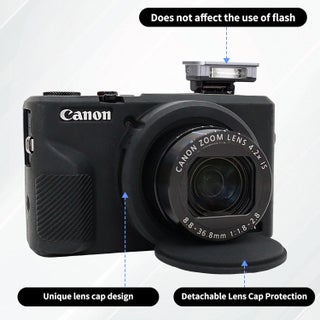 Canon G7X Mark III Accessory Kit, Silicone Protective Case Cover, 2 Pack Tempered Glass Screen Protector, Detachable Lens Cover, Strap Wrist for Canon G7X3 G7XIII (Black) - view 4
