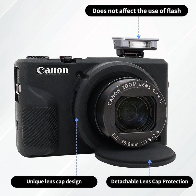 SJet Canon G7X Mark III Accessory Kit, Silicone Protective Case Cover, 2 Pack Tempered Glass Screen Protector, Detachable Lens Cover, Strap Wrist for Canon G7X3 G7XIII (Black) - Image 4