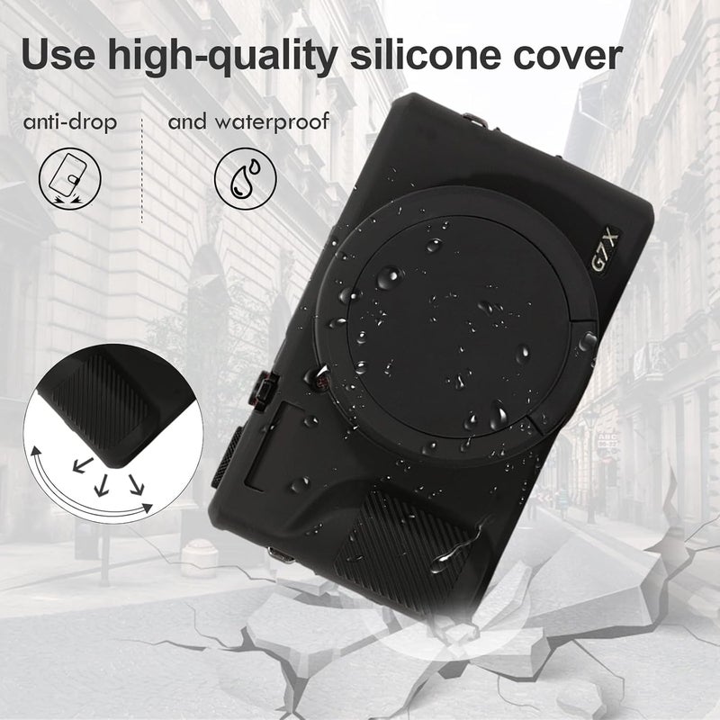 SJet Canon G7X Mark III Accessory Kit, Silicone Protective Case Cover, 2 Pack Tempered Glass Screen Protector, Detachable Lens Cover, Strap Wrist for Canon G7X3 G7XIII (Black) - Image 5