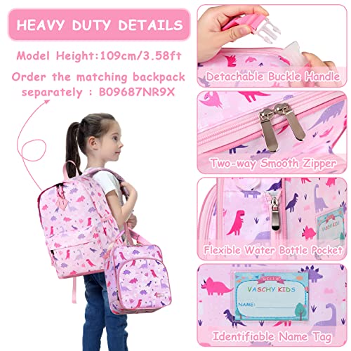 VASCHY Lunch Boxes Bag for Kids, Insulated Lunchbox Reusable Containers for Girls with Detachable Shoulder Strap for School Pink Dinosaur - Image 5