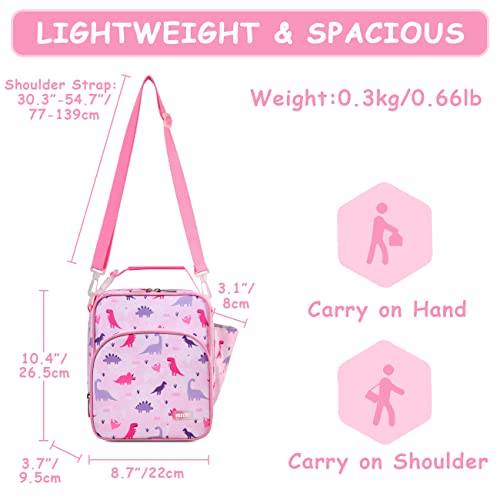 VASCHY Lunch Boxes Bag for Kids, Insulated Lunchbox Reusable Containers for Girls with Detachable Shoulder Strap for School Pink Dinosaur - Image 2