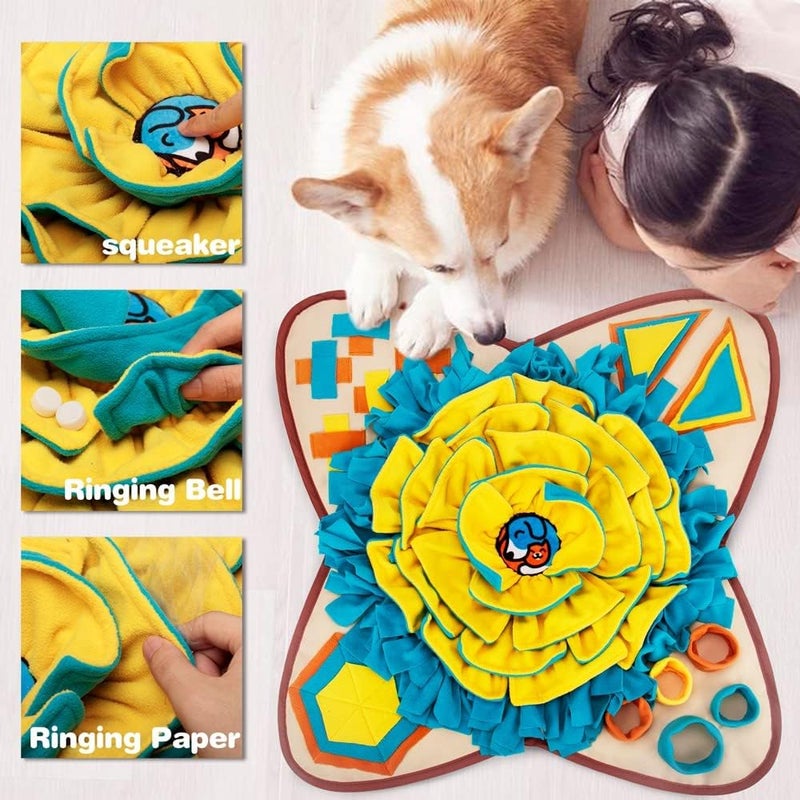 AWOOF Pet Snuffle Mat for Dogs, Interactive Feed Game for Boredom, Encourages Natural Foraging Skills for Cats Dogs Bowl Travel Use, Dog Treat Dispenser Indoor Outdoor Stress Relief (Khaki) - Image 4