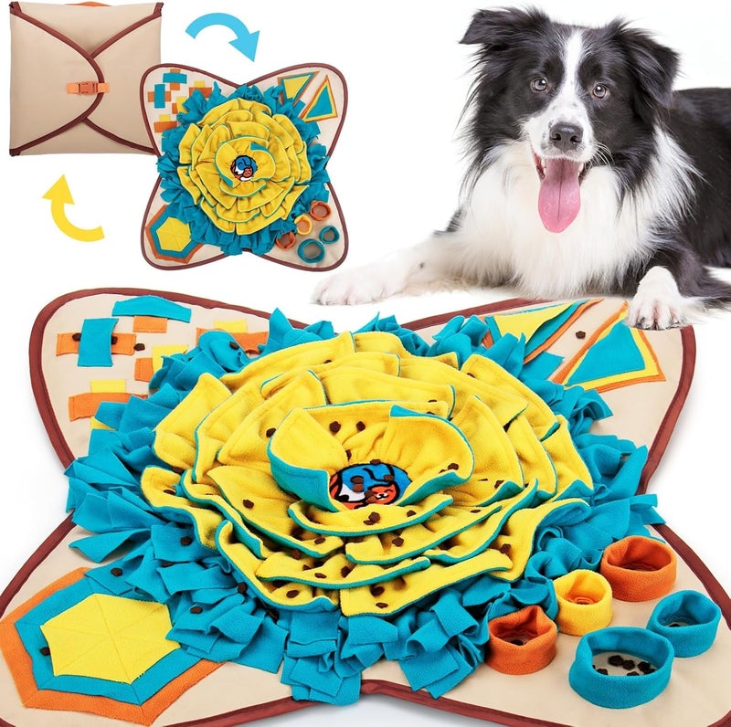 AWOOF Pet Snuffle Mat for Dogs, Interactive Feed Game for Boredom, Encourages Natural Foraging Skills for Cats Dogs Bowl Travel Use, Dog Treat Dispenser Indoor Outdoor Stress Relief (Khaki) - Image 1