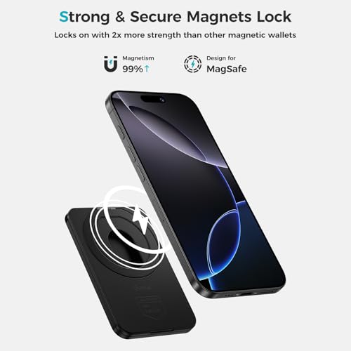 Benks محفظة BENKS لمغناطيس MagSafe مع حامل، محفظة ArmorGo المغناطيسية للرجال، حافظة بطاقات بسيطة تناسب 3 بطاقات لهواتف iPhone 16/15/14/13/12، حماية RFID، مصنوعة من الكيفلار (أسود/600D) - Image 2