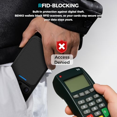 Benks محفظة BENKS لمغناطيس MagSafe مع حامل، محفظة ArmorGo المغناطيسية للرجال، حافظة بطاقات بسيطة تناسب 3 بطاقات لهواتف iPhone 16/15/14/13/12، حماية RFID، مصنوعة من الكيفلار (أسود/600D) - Image 5