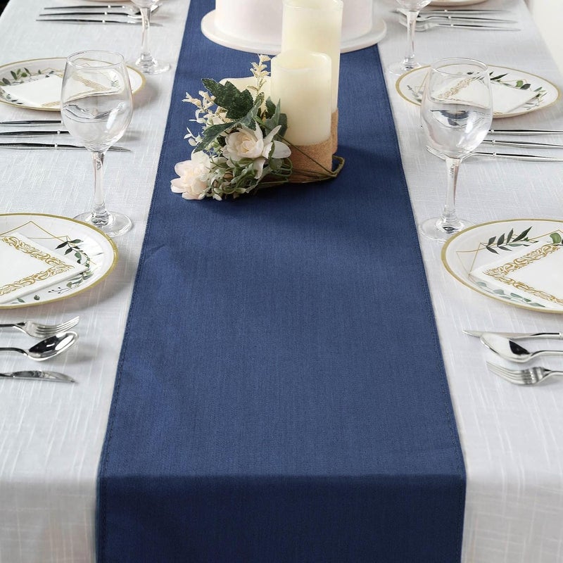 BalsaCircle 14x108Inch Dark Blue Faux Denim Polyester Table Top Runner Wedding Reception Party Catering Linens Decorations Supplies - Image 2