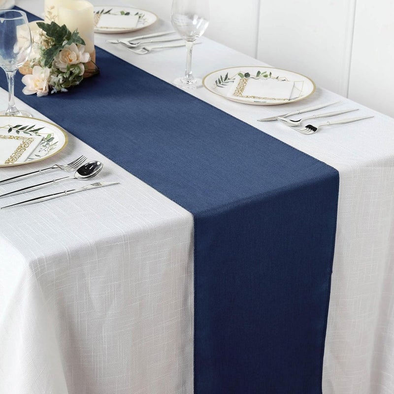 BalsaCircle 14x108Inch Dark Blue Faux Denim Polyester Table Top Runner Wedding Reception Party Catering Linens Decorations Supplies - Image 3