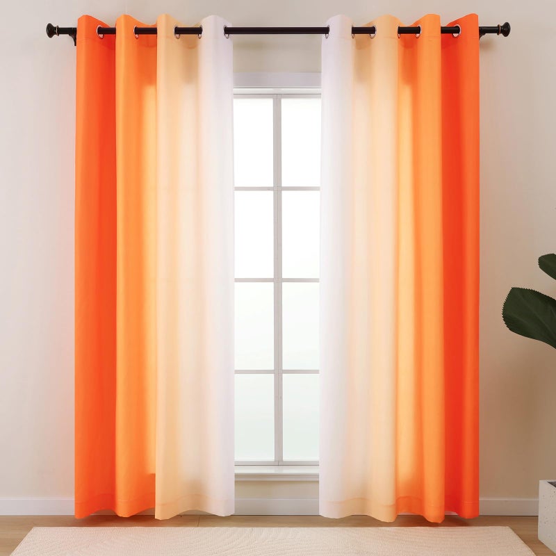 L.Z.E Orange and White Ombre Privacy Curtains 84 Inches Long 2 Panels Set Orange Light Filtering Non-See-Through Curtains & Drapes for Living Room Bedroom Nursery Grommet Top (55" W x 84" L) - Image 1