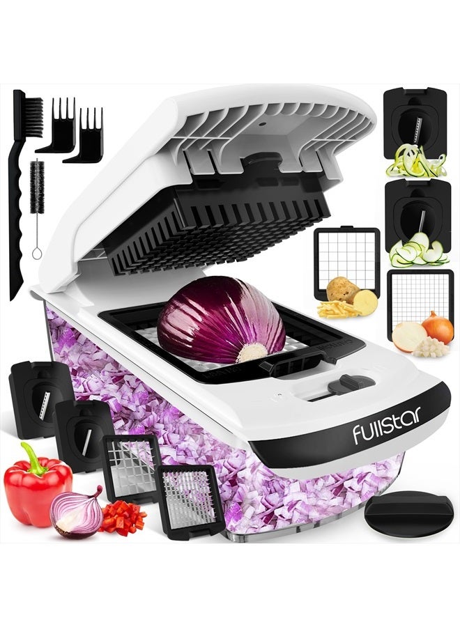 Fullstar مفرمة الخضار فولستار - مفرمة الطعام - مفرمة البصل - قاطع الخضار ومقشر - مفرمة الخضار مع حاوية - أدوات المطبخ - أساسيات المنزل - ملحقات المطبخ (4 في 1، أبيض) - Image 1