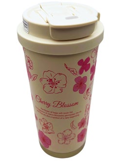 ELITZHUB Premium Stainless Steel Flower Tumbler Travel/Coffee Mug Vacuum Insulated Food Grade Leak Proof Perfect for Travel & Everyday Use Office Gym Home 12 Hours Hot Cold BPA Free 500ml Beige