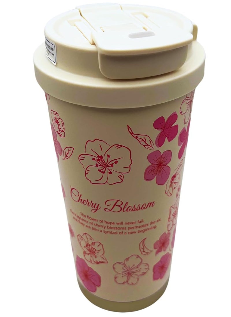 Generic - ELITZHUB Premium Stainless Steel Flower Tumbler Travel/Coffee Mug Vacuum Insulated Food Grade Leak Proof Perfect for Travel & Everyday Use Office Gym Home 12 Hours Hot Cold BPA Free 500ml Beige - Image 1