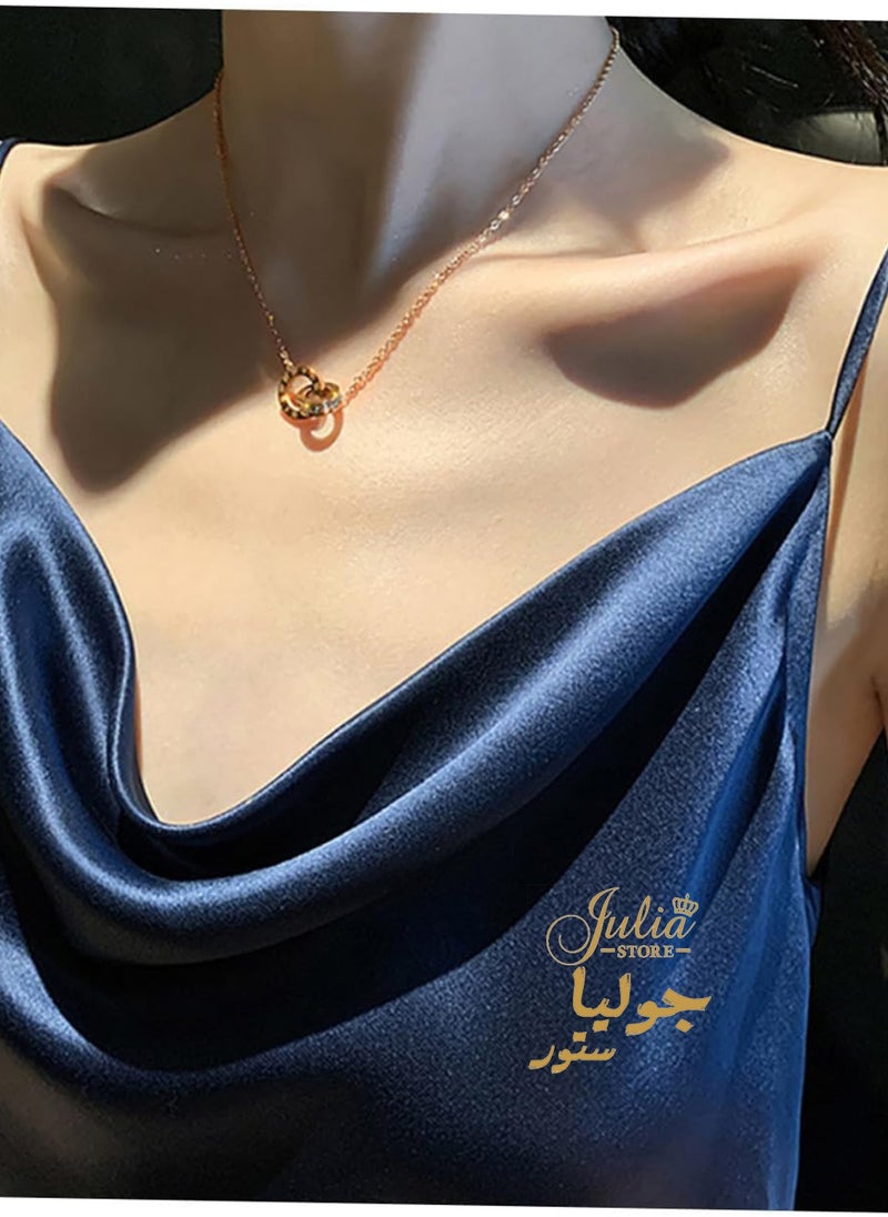 Julia Store - 18K Gold Plated Stainless Steel Tassel Gold Color Jewelry Delicate Eternal Love Friendship Roman Numerals Interlocking Starry Double Ring Design Choker Necklace For Women - Image 1
