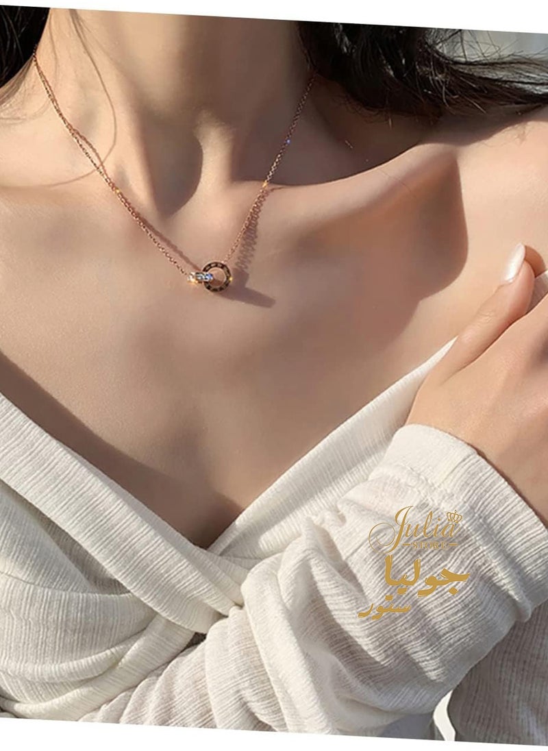Julia Store - 18K Gold Plated Stainless Steel Tassel Gold Color Jewelry Delicate Eternal Love Friendship Roman Numerals Interlocking Starry Double Ring Design Choker Necklace For Women - Image 1