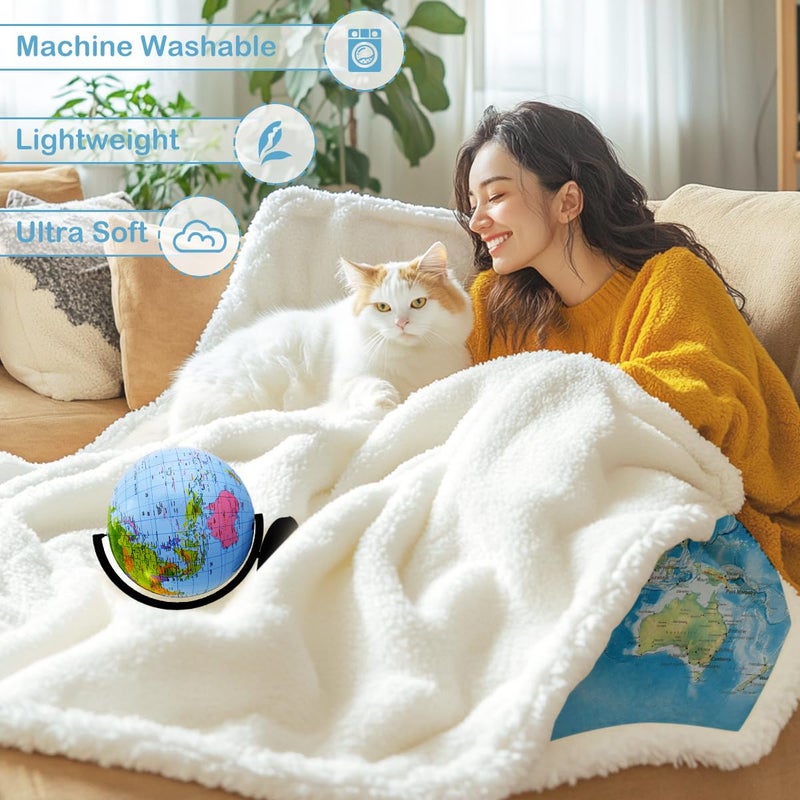Sleepwish Map Fleece Blanket Blue Throw Blanket Soft Kids Throw Blanket Thick Plush Blanket Vivid 3D Print Map of The World Sherpa Blankets for Teens Kids Boys Girls 50x60 Inches - Image 3