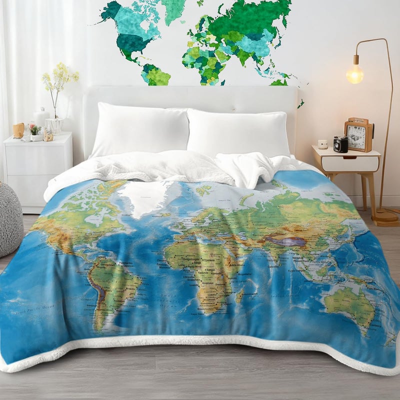 Sleepwish Map Fleece Blanket Blue Throw Blanket Soft Kids Throw Blanket Thick Plush Blanket Vivid 3D Print Map of The World Sherpa Blankets for Teens Kids Boys Girls 50x60 Inches - Image 5