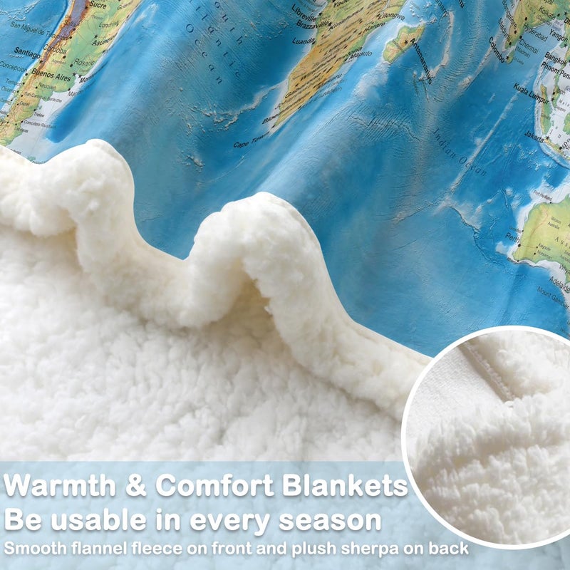 Sleepwish Map Fleece Blanket Blue Throw Blanket Soft Kids Throw Blanket Thick Plush Blanket Vivid 3D Print Map of The World Sherpa Blankets for Teens Kids Boys Girls 50x60 Inches - Image 4